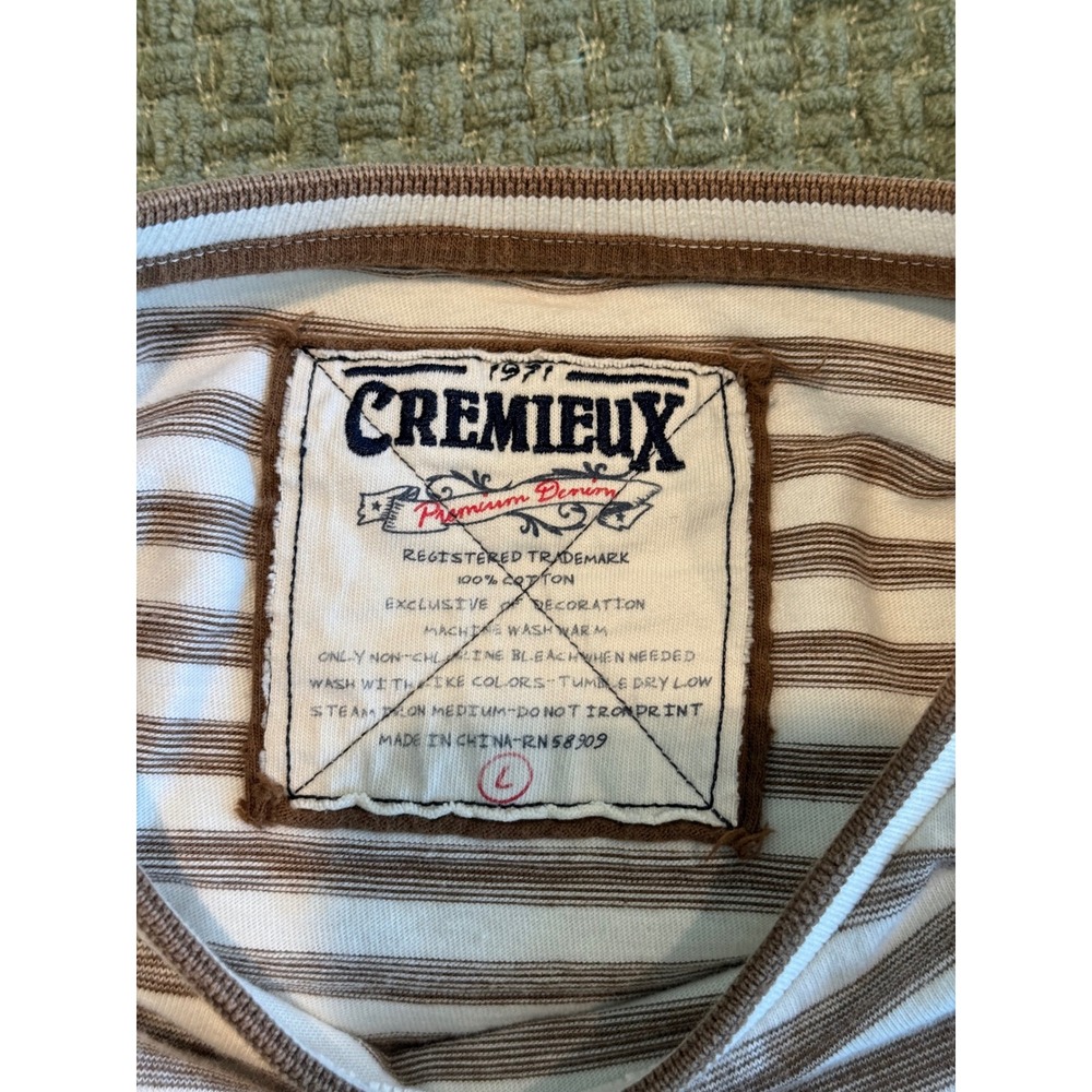 Cremieux Mens Large Striped Pocket T-Shirt Brown White Cotton Short Sleeve Tee - Picture 5 of 5